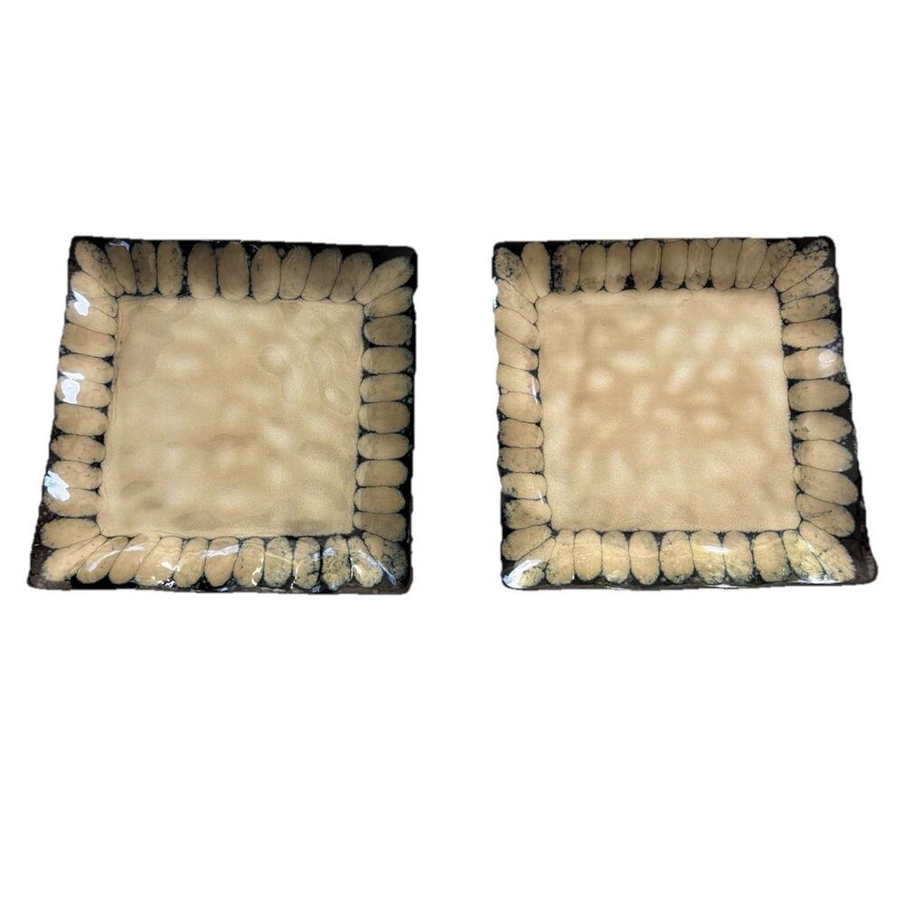 Set of 2 Pier 1 Serenity Square Stoneware Salad Plates Appetizer Plate 8"